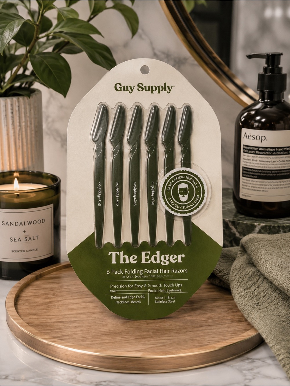 Guy Supply “The Edger” Folding Facial Hair & Beard Touch Up Razors - 6 Pack